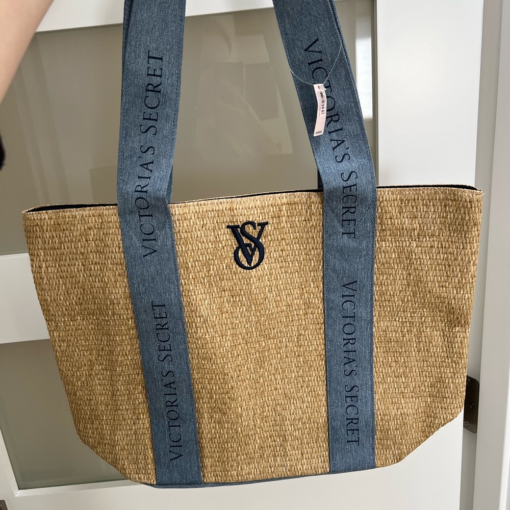 Victoria's Secret Tan and Blue Tote Bag